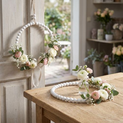 Dekorativ træring Shabby Chic hvid Ø19cm, bryllup, forår, dørdekoration, sæt med 4 | Floristik24.dk