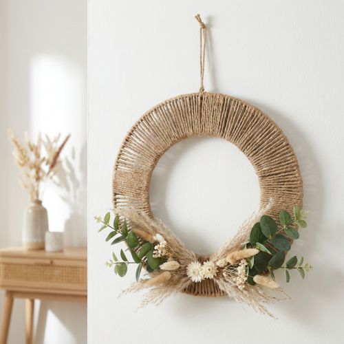 Dekorativ ophængningsring, boho-stil, naturligt sølv, Ø39,5 cm | Floristik24.dk