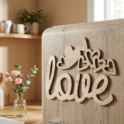 Hjerter "Love" trædekoration naturlig med magnet dekorationsskilt 20,5/25cm 6 stk. | Floristik24.dk