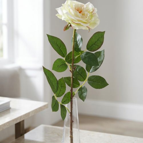 Kunstrose, dekorativ rose, silkeblomst cremehvid, grøn L72cm Ø12cm | Floristik24.dk