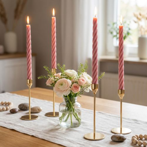 Rustikke stearinlys pindelys farvet pink 350/28mm 4 stk | Floristik24.dk