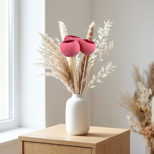 Tørrede blomster dekorative klokkekopper på stilk pink 42cm 3 stk | Floristik24.dk