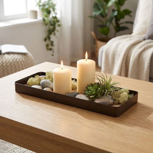Dekorativ bakke metal træ metal bakke træbund 34,5×11×3cm | Floristik24.dk