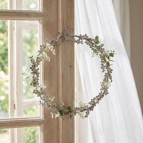 Artikel Vinduesdekoration, dørkrans, shabby chic blomsterkrans, metal, hvid, Ø16,5 cm