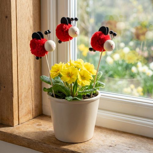 Plantestik Mariehøne Dekoration Blomsterstik 27,5cm 9 Stk | Floristik24.dk