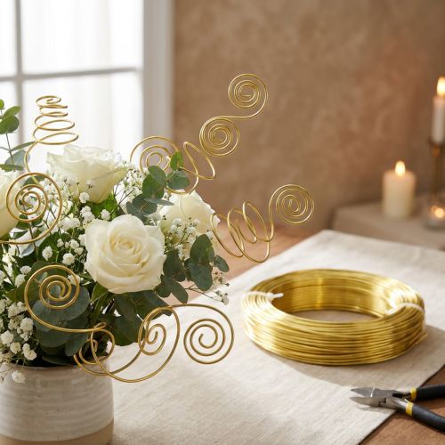 Hobbytråd guld Ø2mm 60m aluminiumtråd til dekoration, smykker, blomsterdekorationer, kreative projekter | Floristik24.dk