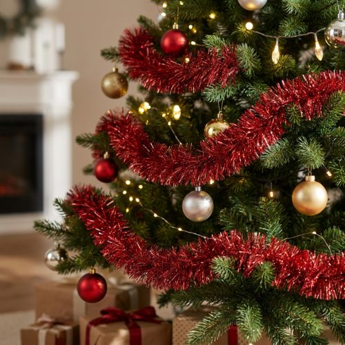 Festlig Rød Tinsel Garland 270 cm - Skinnende og levende, perfekt til jule- og feriedekorationer | Floristik24.dk