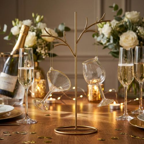 Dekorative hængeglas, klare med guld, 9 cm, 2 stk. | Floristik24.dk