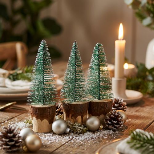 Julepynt juletræ sneet 10cm 8stk | Floristik24.dk