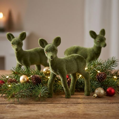 Dekorativ figur hjort fawn flocked julefigurer grøn 10,5cm 6 stk | Floristik24.dk