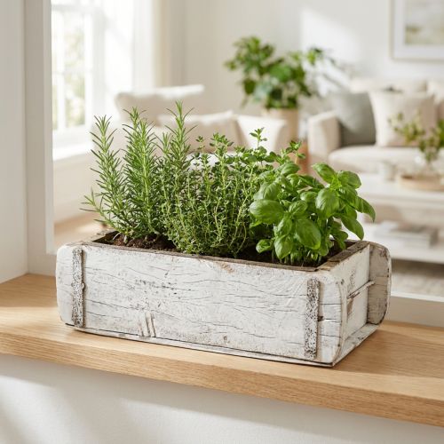 Murstensform, murstenskasse, trækasse med metalbeslag antik finish, hvidvasket L32cm H9cm | Floristik24.dk