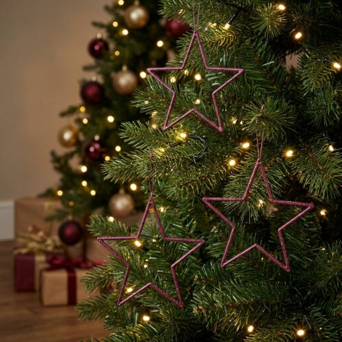 Dekorative stjerner juletræ bærglitter lilla Ø12cm 12 stk. | Floristik24.dk