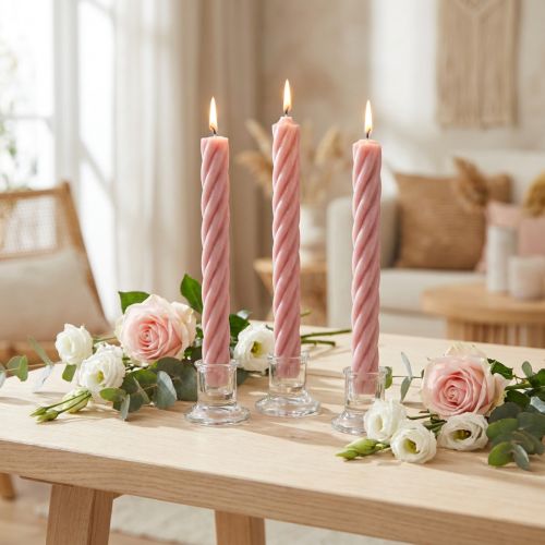 Rustikke stearinlys pindelys farvet pink 250/28mm 4 stk | Floristik24.dk
