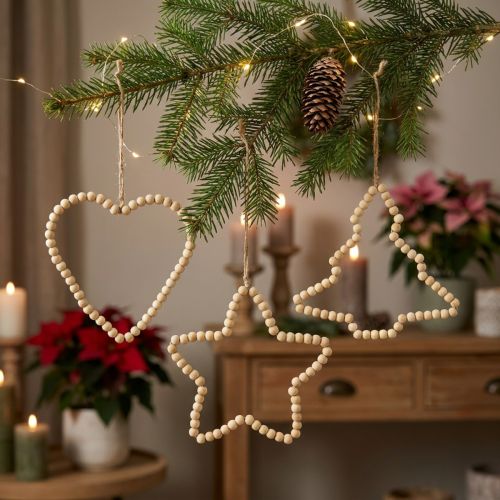 Dekorative juletræperler hjertestjernetræ H16cm 3 stk | Floristik24.dk