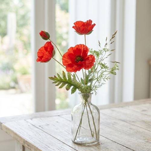 Valmue dekorativ haveblomst med 3 blomster rød L70cm | Floristik24.dk