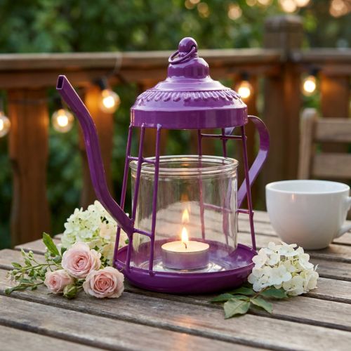 Fyrfadsstage glas lanterne tekande pink Ø15cm H26cm | Floristik24.dk