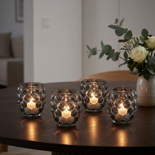 Lanterne glas fyrfadsstage gråtonet Ø9cm H9,5cm 4stk | Floristik24.dk
