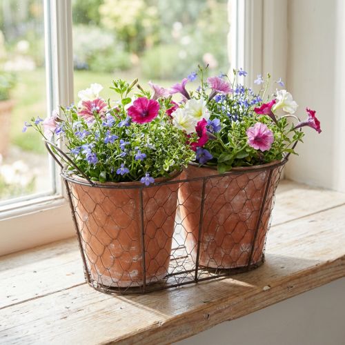 Urtepotte i keramik, trådkurv, brun terrakotta, L38,5 cm | Floristik24.dk