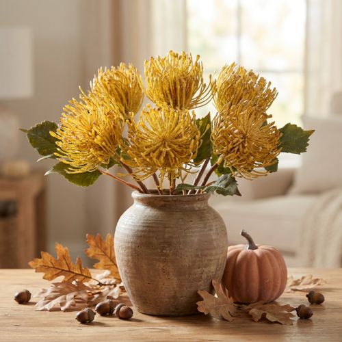 Protea kunstig Leucospermum nålepude gul 30 cm 6 stk | Floristik24.dk