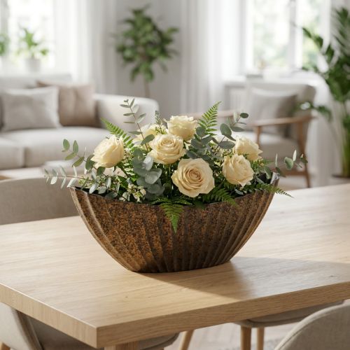 Planteskål med riller oval båd