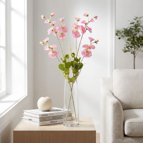 Søde ærter kunstige blomster pink på lang stilk 74cm 2stk | Floristik24.dk