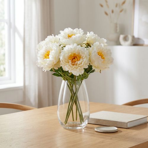 Pæoner Kunstpæoner Hvid Gule Kunstige Blomster 7 Stk | Floristik24.dk