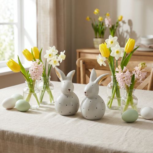 Påskehare dekorative figurer kaniner med prikmønster 13cm 2stk | Floristik24.dk