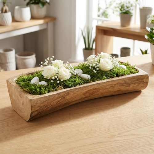 Trædekoration med fordybning, dekorativ skål, træ, 40×13–16 cm×6,5 cm | Floristik24.dk