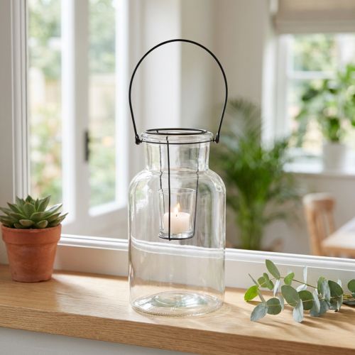 Artikel Flaske dekoration lanterne glas metal klar sort Ø13cm