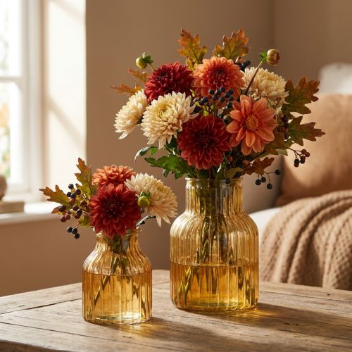 Blomstervase glas orange retro design Ø11cm H14,5cm 2 stk. | Floristik24.dk