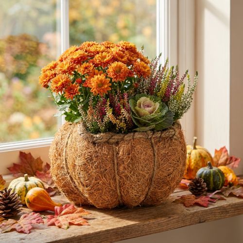 Græskarpotte med folie, efterårsdekoration, orange, Ø18 cm, H15 cm | Floristik24.dk