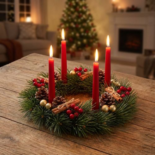 Artikel Mini kunstig adventskrans som rigtige fyrrenåle Ø22cm