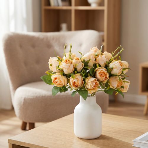 Kunstig blomsterrosebuket, realistisk dekoration til opholdsrum, 31 cm, 3 stk. | Floristik24.dk