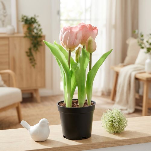 Kunstige blomster i potte Kunstige tulipaner Pink Gul 22,5 cm | Floristik24.dk