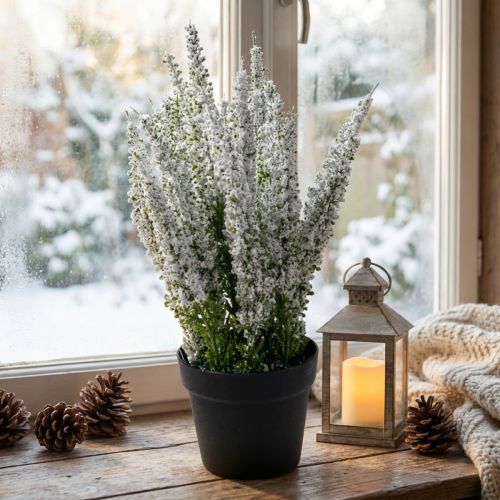 Erika hvid lyngkost lyng kunstplante H26cm | Floristik24.dk