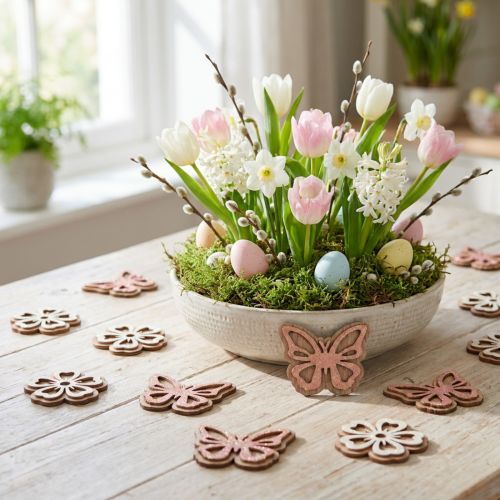 Scatter dekoration træ blomster/sommerfugle hvid/pink Ø4cm 36p | Floristik24.dk
