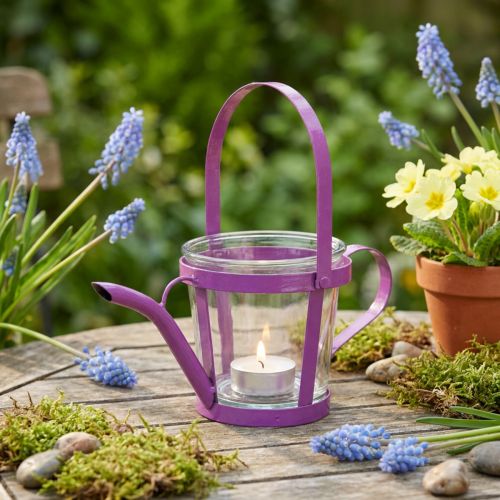 Lanterne glas dekorativ vandkande metal pink Ø14cm H13cm | Floristik24.dk