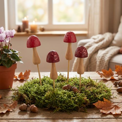 Blomsterpæle, svampemotiv, træpæle, røde, Ø2,5 cm, 8 stk. | Floristik24.dk