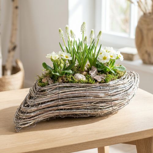 Plantebåd plante bølgerattan naturhvid 45x16cm | Floristik24.dk