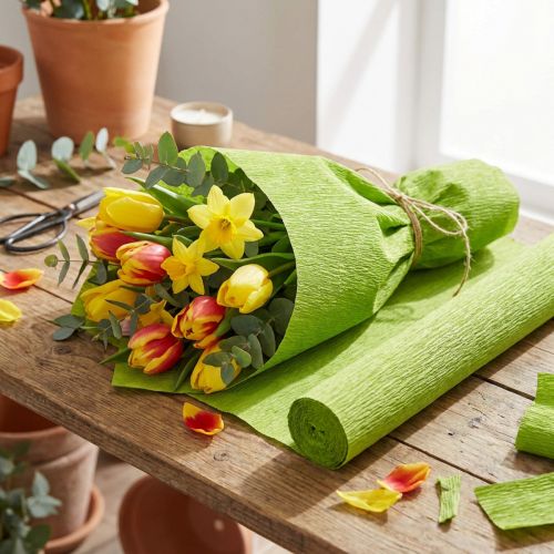 Blomsterhandler crepepapir græsgrøn 50x250cm | Floristik24.dk