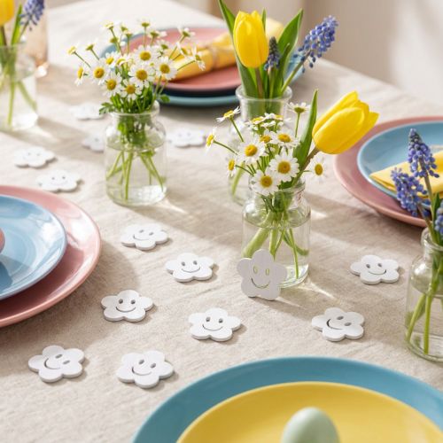 Træblomst med ansigt hvid 2,5cm 48 stk | Floristik24.dk