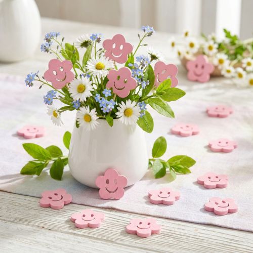 Træblomst med ansigt pink 2,5cm 48 stk | Floristik24.dk