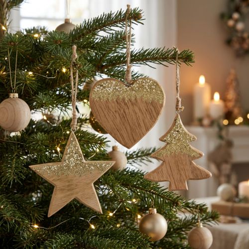 Julepynt stjerne/hjerte/træ, trævedhæng, adventsdekoration H10/12,5cm 3 stk. | Floristik24.dk