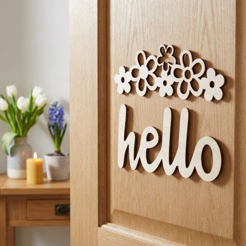 Træ dekoration blomster "Hej" natur deco skilt med magnet 18/19,5cm 6 stk. | Floristik24.dk