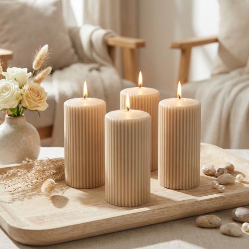 Bloklys, beige, rillede, 70/130 mm, 4 stk. | Floristik24.dk