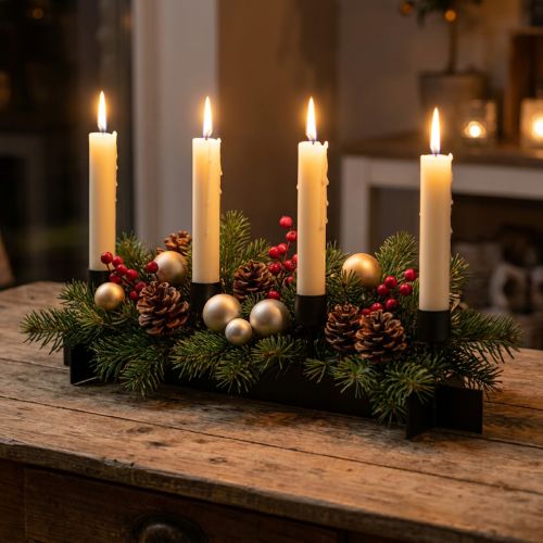 Lysestage sort, lysestage adventskrans 40cm H8cm | Floristik24.dk