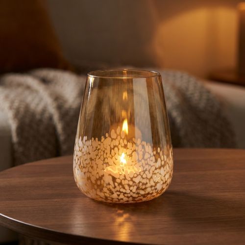 Lanterne glas fyrfadsstage glas dekoration brun hvid Ø10cm | Floristik24.dk