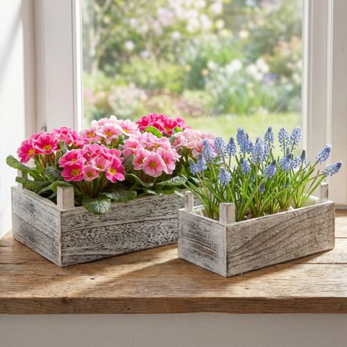 Rektangulær plantekasse i træ hvidet 32x17/25x13cm sæt med 2 stk | Floristik24.dk