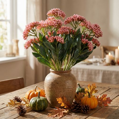 Artikel Kunstig Fed Høne Sedum Stenkorn blomstrende pink 47cm 3stk