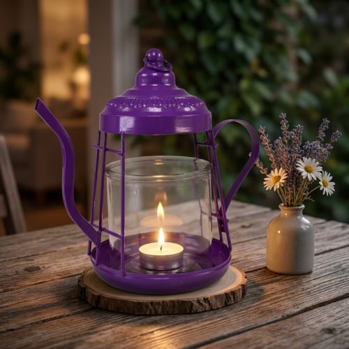 Fyrfadsstage glas lanterne tekande lilla Ø15cm H26cm | Floristik24.dk
